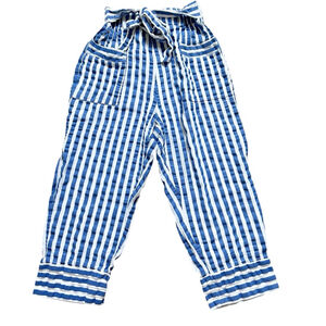 Women Elsie & Zoey Baggy Capri Pants Size S Blue Nautical Striped Cotton-Blend